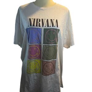 Nirvana Pop Art Smiley Face Graphic Tee, Vintage Style, Unisex Size XL